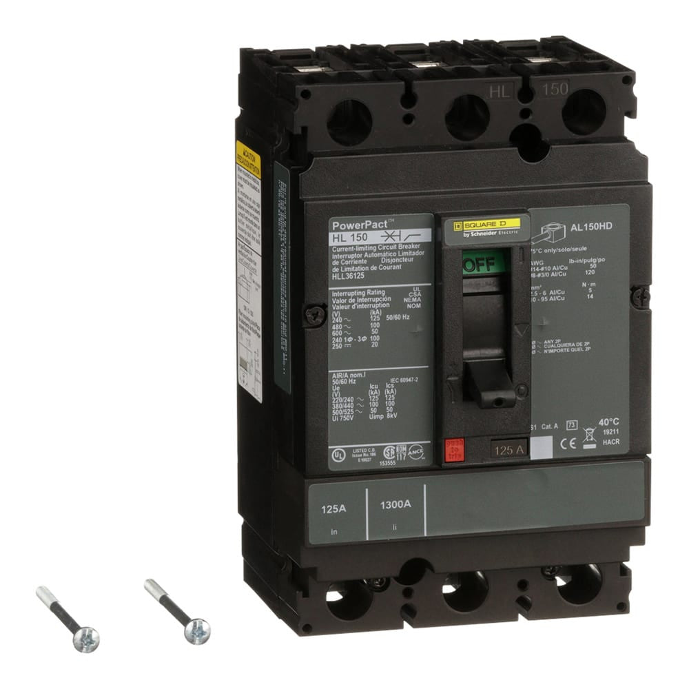 Molded Case Circuit Breaker, POWERPACT H Series, 125A, 3 Pole, 600V AC, 125kA at 240V AC - HLL36125