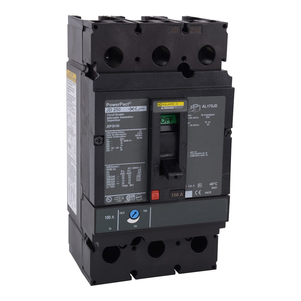 Molded Case Circuit Breaker, POWERPACT J Series, 200A, 3 Pole, 600V AC, 25kA at 240V AC - JDP36200