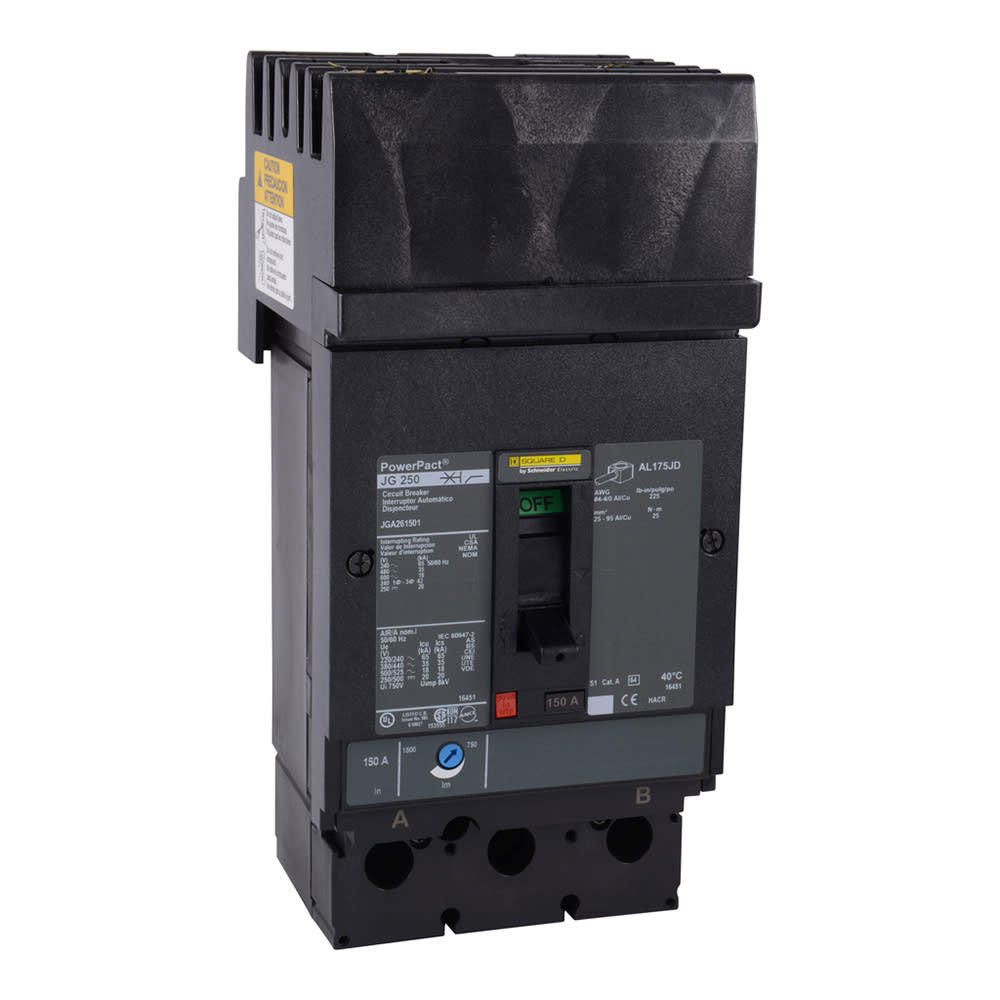 Molded Case Circuit Breaker, POWERPACT J Series, 150A, 2 Pole, 600V AC, 65kA at 240V AC - JGA261502