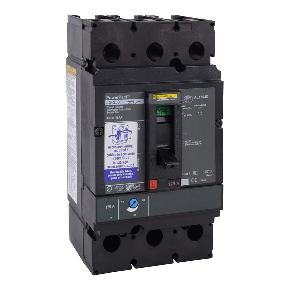 Molded Case Circuit Breaker, POWERPACT J Series, 225A, 3 Pole, 600V AC, 65kA at 240V AC - JGF36225AA