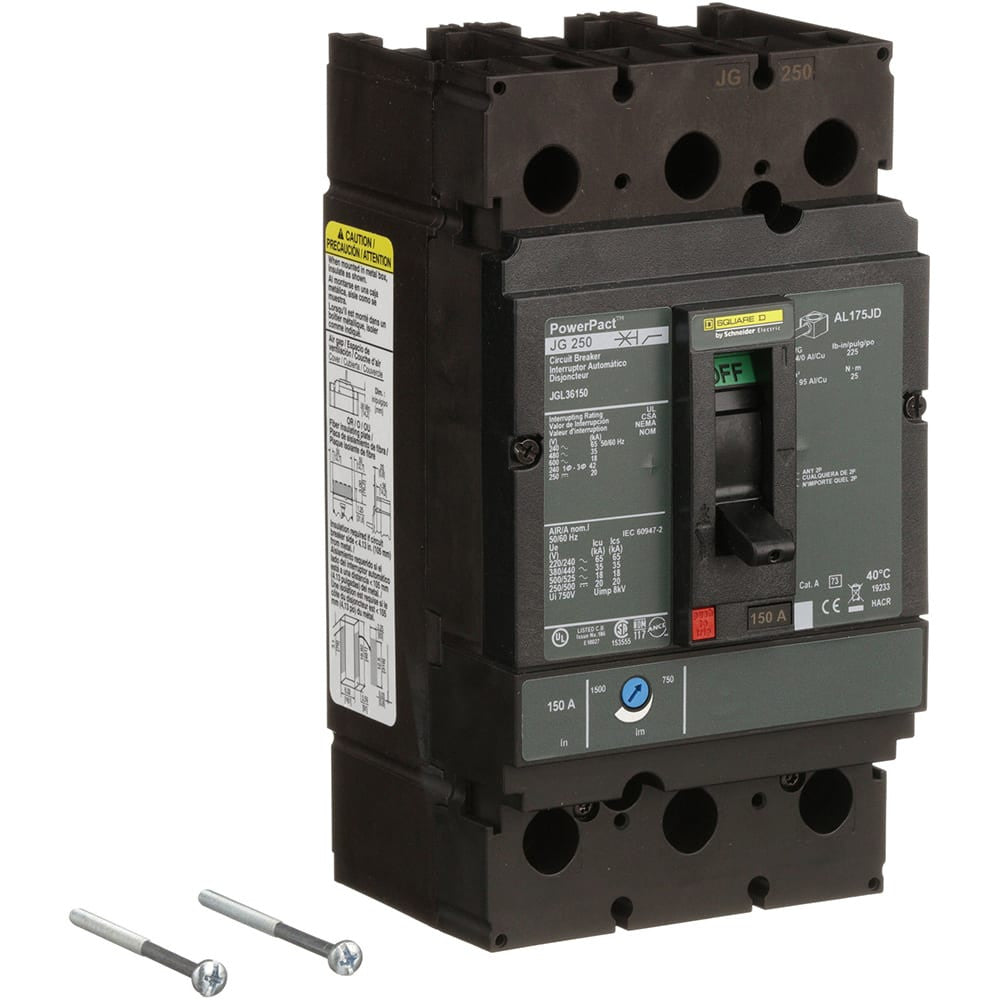 Molded Case Circuit Breaker, POWERPACT J Series, 150A, 3 Pole, 600V AC, 65kA at 240V AC - JGL36150