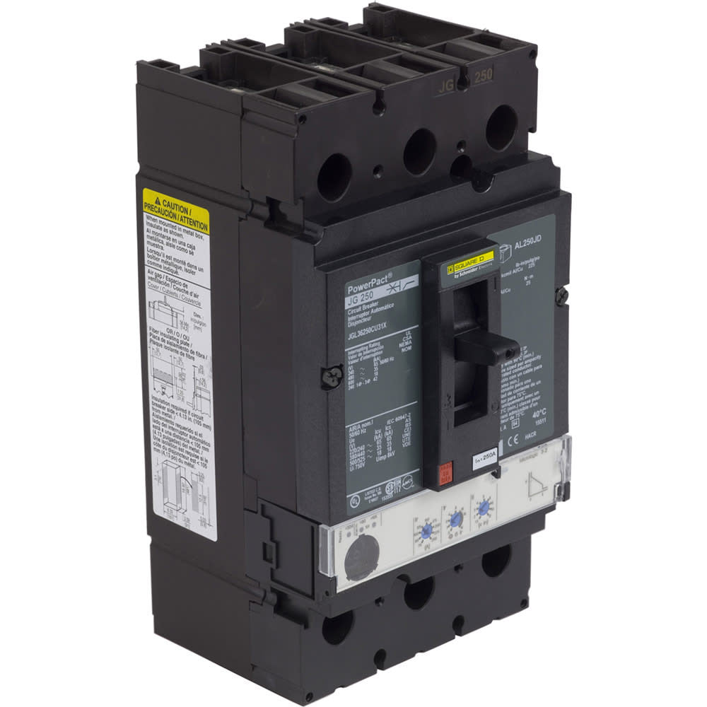 Molded Case Circuit Breaker, POWERPACT J Series, 250A, 3 Pole, 600V AC, 65kA at 240V AC - JGL36250CU31X