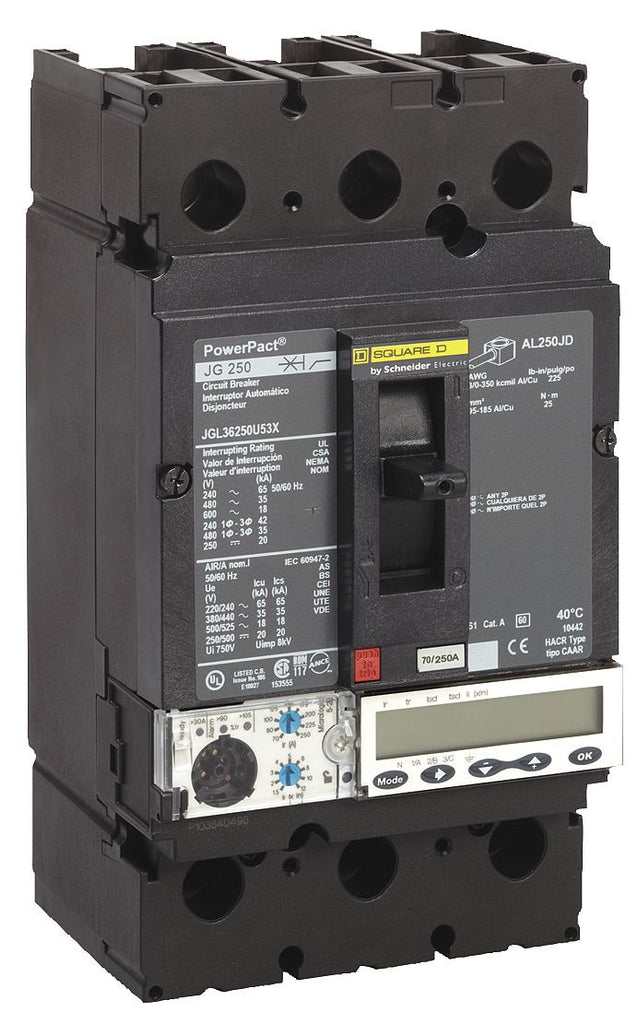 Molded Case Circuit Breaker, POWERPACT J Series, 250A, 3 Pole, 600V AC, 65kA at 240V AC - JGL36250U44X