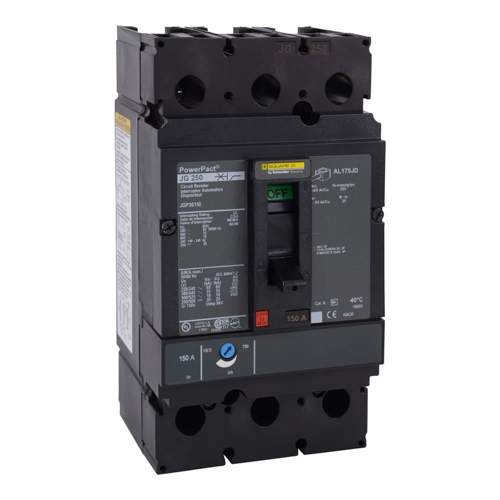 Molded Case Circuit Breaker, POWERPACT J Series, 250A, 3 Pole, 600V AC, 65kA at 240V AC - JGP36250