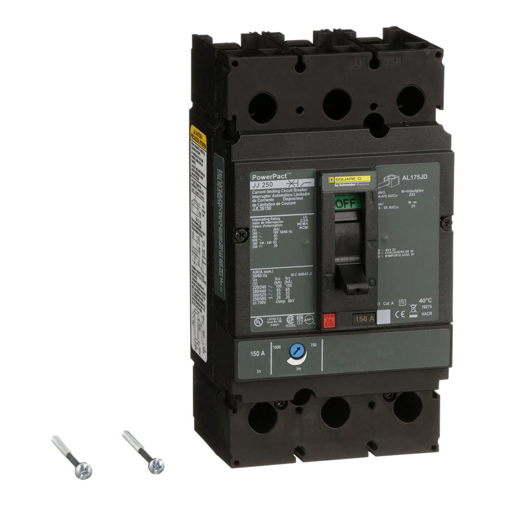 Molded Case Circuit Breaker, POWERPACT J Series, 150A, 3 Pole, 600V AC, 100kA at 240VAC - JJL36150