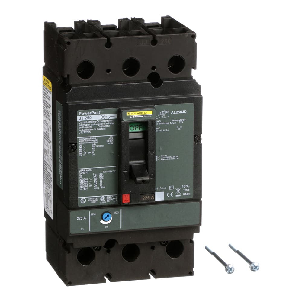 Molded Case Circuit Breaker, POWERPACT J Series, 225A, 3 Pole, 600V AC, 100kA at 240VAC - JJL36225