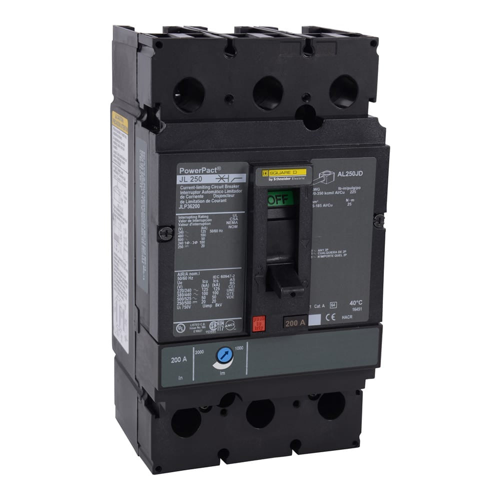Molded Case Circuit Breaker, POWERPACT J Series, 225A, 3 Pole, 600V AC, 125kA at 240V AC - JLP36225