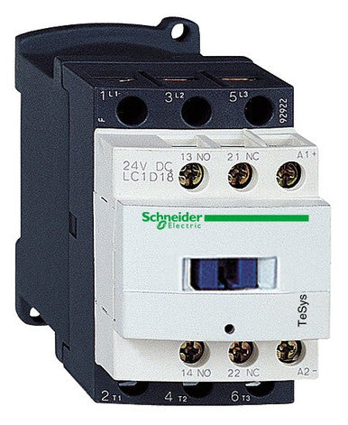 Power contactor, 3 pole, 18 A, 400 V, 3 Form A (N/O), coil 208 VAC, screw connection, LC1D18LE7 - LC1D18LE7