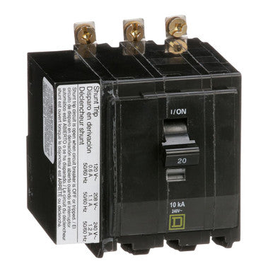 Miniature Circuit Breaker, QO Series, 20A, 3 Pole, 120/240V AC, 10kA at 120/240V AC - QOB3201021
