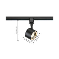 Low Profile LED Track Lighting Fixture with Round Head - Black Finish - 24 Deg Beam - 12 Watt - 820 Lumens - 3000K Soft White -12 Watt - 120V - Dimmable - 3 Contact Halo Style