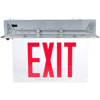 LED Edge Lit Exit Sign Recessed Mount - White Canopy with Mirror Panel and Red Lettering
