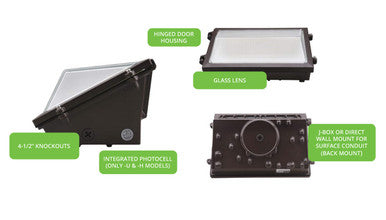 LED Wallpack - 60W/70W/80W Wattage Selectable - 10800 Max Lumens - 5000K Daylight - 120-277V - With Photocell - Bronze Finish