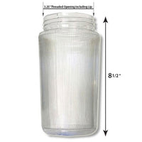 8 Inch Plastic Cylinder Threaded Lip Opening Clear Ribbed Acrylic