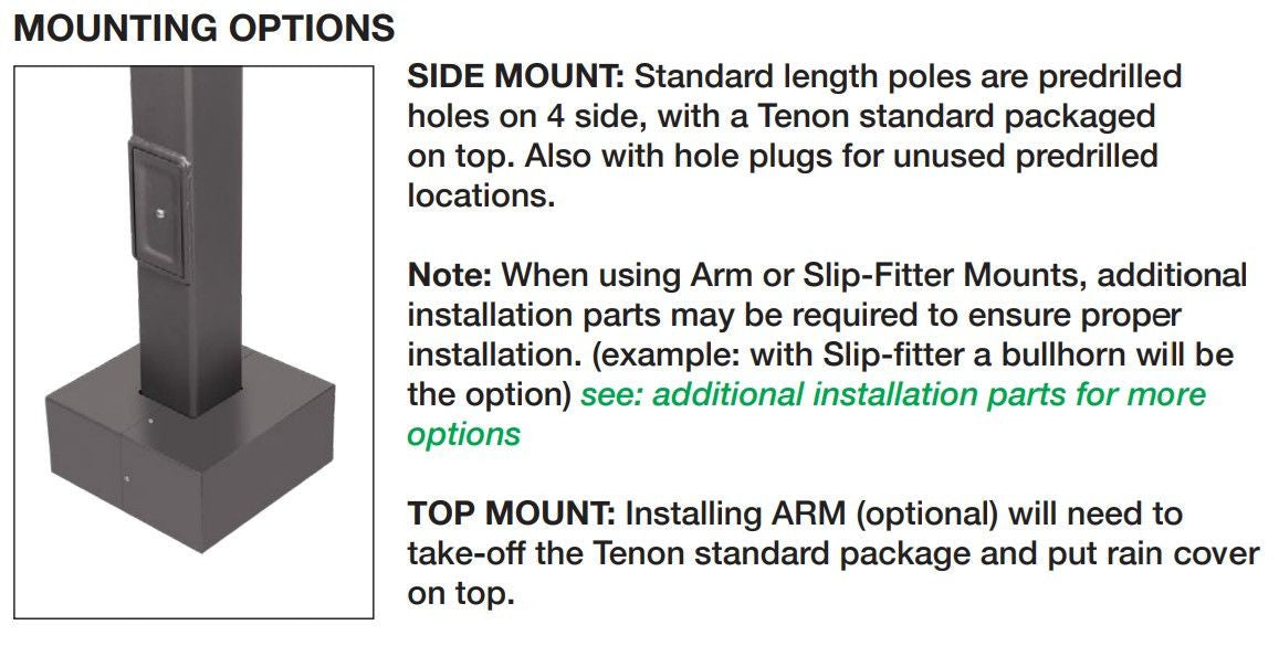 25 Foot Square Pole For Surface Mount - Steel With Bronze Finish - 4 Inch Diameter With 2.5 Inch Tenon Adapter