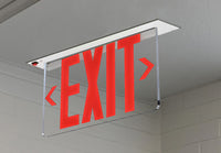 LED Edge Lit Exit Sign Recessed Mount - White Canopy with Clear Panel and Red Lettering