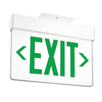 Lithonia  Aluminum Edge-Lit Exit Sign, White, Double face, Green with mirror separator, Left and right Arrows, Dual voltage, No Battery,  Top mount to Jbox Only - Rough-In Housing Not Included