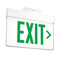 Lithonia  Aluminum Edge-Lit Exit Sign, White, Single face, Green on clear, Right Arrow, Dual voltage, No Battery,  Top mount to Jbox Only - Rough-In Housing Not Included