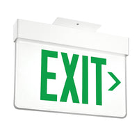 Lithonia  Aluminum Edge-Lit Exit Sign, White, Single face, Green on clear, Right Arrow, Dual voltage, No Battery,  Top mount to Jbox Only - Rough-In Housing Not Included