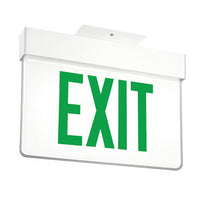 Lithonia  Aluminum Edge-Lit Exit Sign, White, Single face, Green on clear, Dual voltage, No Battery, Top mount to Jbox Only - Rough-In Housing Not Included