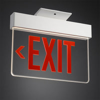 Lithonia Aluminum Edge-Lit Exit Sign, White, Single face, Red on clear, Left, Dual voltage, AC Only - NO Emergency Battery