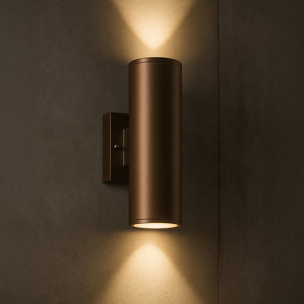 6 Inch LED Cylinder Sconce - Watt Selectable 24W/32W/40W - 3200 Max Lumens - Color Selectable 30K/40K/50K - 120-277V - Bronze Finish - Dimmable Up/Down Light - With Photocell