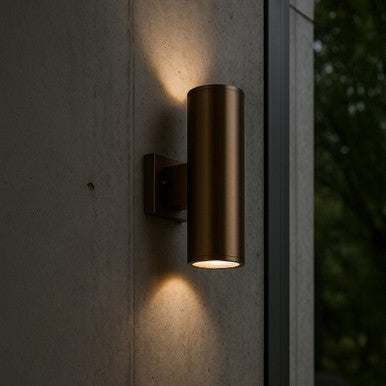 6 Inch LED Cylinder Sconce - Watt Selectable 24W/32W/40W - 3200 Max Lumens - Color Selectable 30K/40K/50K - 120-277V - Bronze Finish - Dimmable Up/Down Light - With Photocell