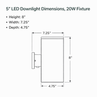 LED Square Cylinder Sconce Wall Light - 20 Watt - 960 Lumens - Color Selectable 30K/40K/50K - 120V - Black Finish - Dimmable Down Light