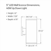 LED Square Cylinder Sconce Wall Light - 40 Watt - 1920 Lumens - Color Selectable 30K/40K/50K - 120V - Bronze Finish - Dimmable Up/Down Light