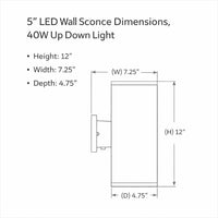 LED Square Cylinder Sconce Wall Light - 40 Watt - 1920 Lumens - Color Selectable 30K/40K/50K - 120V - Brushed Nickel Finish - Dimmable Up/Down Light