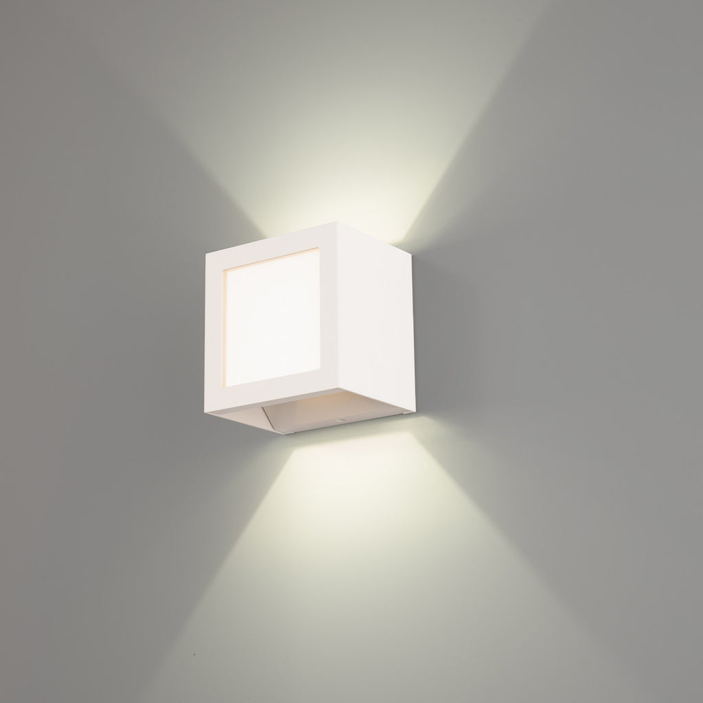 Beam Changing Window wall sconce with CCT selectable up and down lights and on-board dimming front panel light - WS-W230505-CS-WT