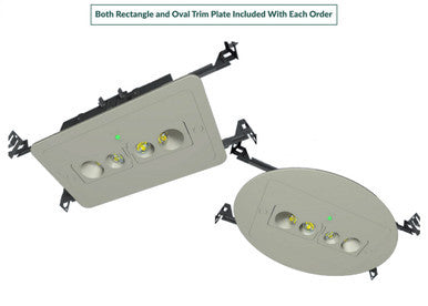 Recessed Emergency Downlight - Choose White or Black Finish With 90 Minute Battery Back-Up - Oval and rectangle trim plates included