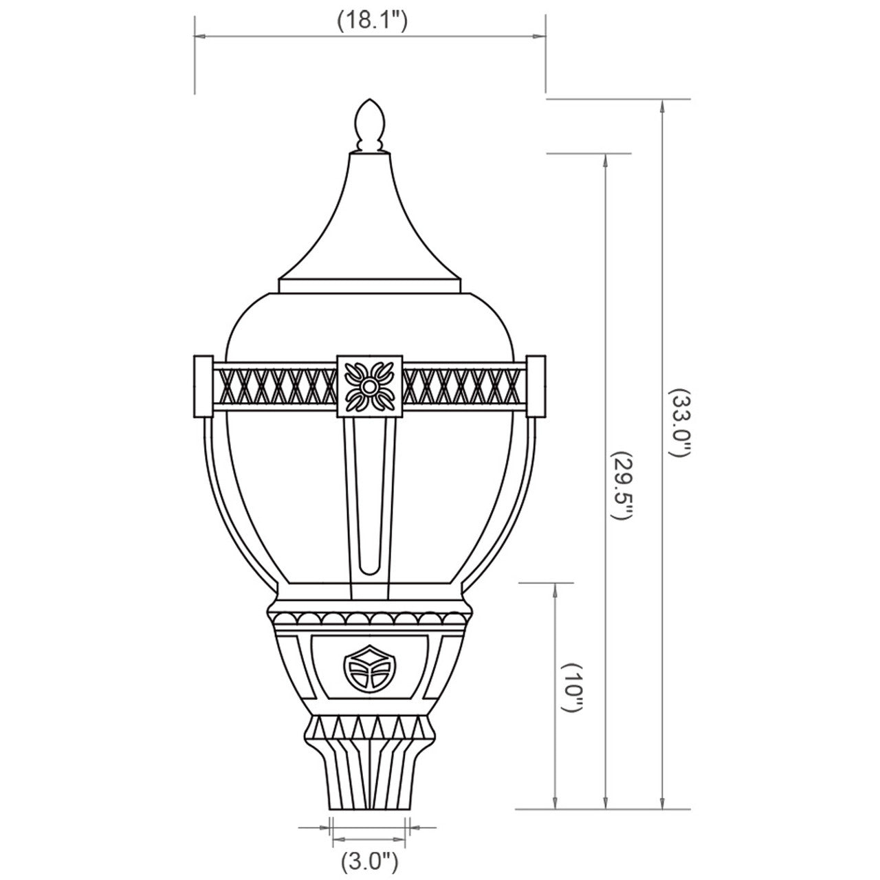 LED Designer Post Light - Small - Selectable 100/80/60 Watt - 11000 Max Lumens - Color Selectable 30K/40K/50K - 120-277V - Black - Fits Up to 3 Inch Pole Top