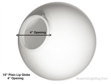 10 Inch Plastic Globe Plain Lip Opening White Acrylic