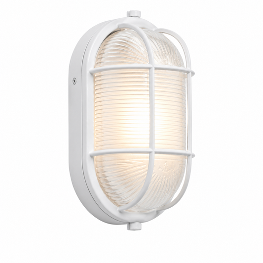 Hubbell Outdoor Lighting BOF-04 28W Euroluxe Wall or Ceiling Mount Decorative Oval Fluorescent Wallpack, White