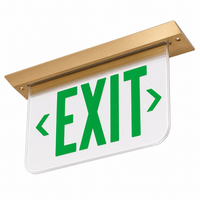 Dual-Lite LECSGDNAM-XK Ceiling Mounting Architectural Edge-Lit LED Exit Sign, 120/277V, Single Face, Green Letters, Double Arrows, Satin Aluminum Finish, AC Only, Mirror Plaque Background