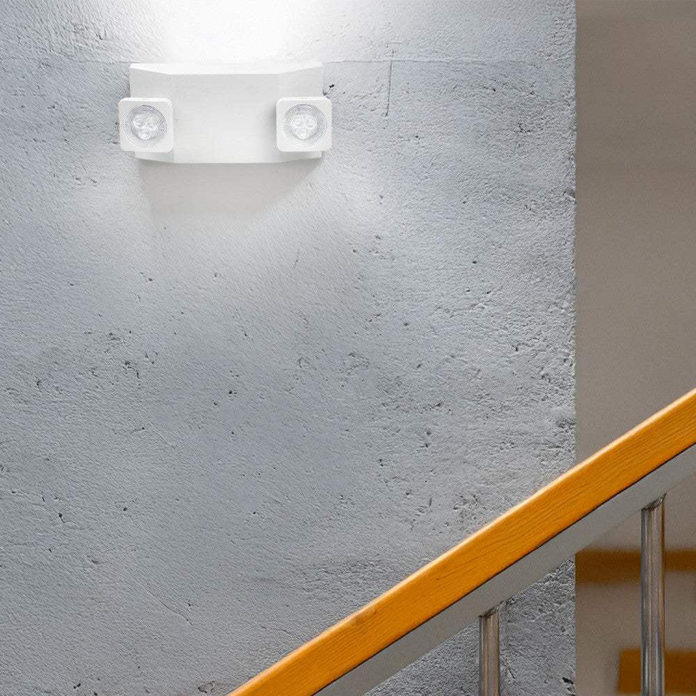 White LED Emergency Light - 1.5W LED Heads - 120-277V - Ceiling or Wall Mount