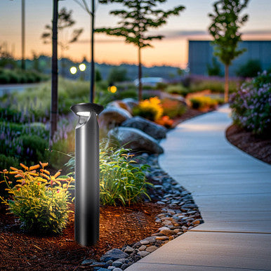 LED Solar Bollard Lights with Remote - Height 20IN - 3 Watt - 390 Lumens - 4000K Cool White - Anchor Bolts & Plate Included - Black Finish