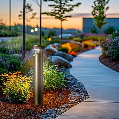 LED Solar Bollard Lights with Remote - Height 20IN - 3 Watt - 390 Lumens - 4000K Cool White - Anchor Bolts & Plate Included - Bronze Finish