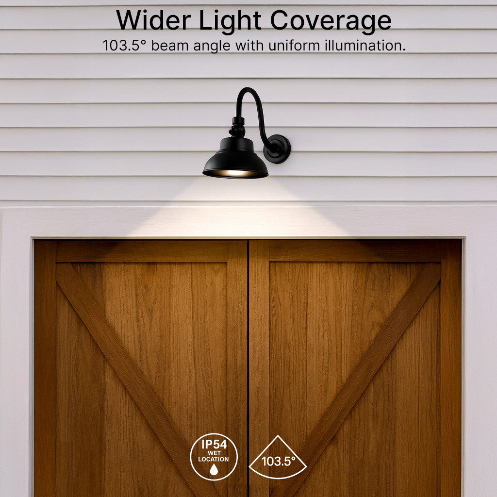 LED Outdoor Gooseneck Wall Lights - Medium 25 Watts - 3000 Lumens - Color Selectable 30K/40K/50K - 120-277V - Integrated Photocell - Black Finish