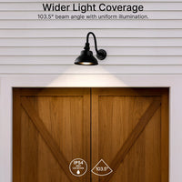 LED Outdoor Gooseneck Wall Lights - Medium 25 Watts - 3000 Lumens - Color Selectable 30K/40K/50K - 120-277V - Integrated Photocell - Black Finish