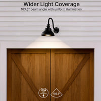 LED Outdoor Gooseneck Wall Lights - Medium 25 Watts - 3000 Lumens - Color Selectable 30K/40K/50K - 120-277V - Integrated Photocell - Black Finish