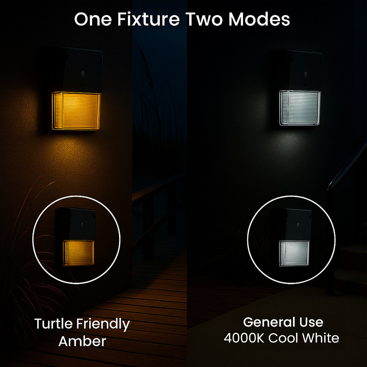 Turtle Friendly LED Rectangle Wall Packs - Economical Outdoor Wall Lights With Photocell - Choose Your Finish