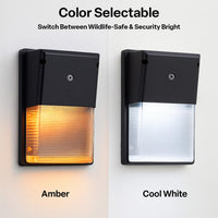 LED Turtle Friendly Wallpack - Color Selectable 4000K Cool White or Amber - 20 Watt - 120-277V - Black Finish - Integrated Photocell - TURTLE SAFE