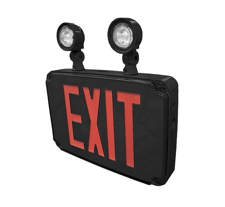 Wet Location Universal Single/Double Face Red & Green Led Exit Sign Combo Unit Black Finish