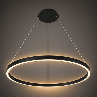 48 Inch LED Halo Pendant Light - Independent Up and Down Light - Watt Selectable 80W/60W/0W On Each Side -  Up to 6200 Lumens - Color Selectable 30K/35K/40K - 120-277V - With Suspension Hanging Kit - Black Finish