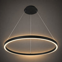 48 Inch LED Halo Pendant Light - Independent Up and Down Light - Watt Selectable 80W/60W/0W On Each Side -  Up to 6200 Lumens - Color Selectable 30K/35K/40K - 120-277V - With Suspension Hanging Kit - Black Finish