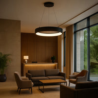 LED Hollow Circle Pendant - 24 Inch - Up-Down Light - 40 Watt - Color Selectable 27K/30K/35K/40K/50K - 120-277V - Black Finish
