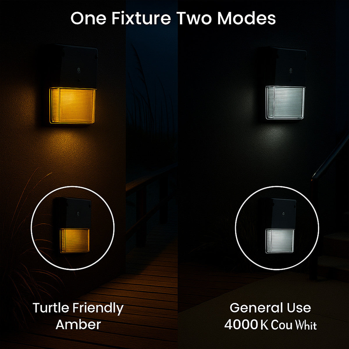 Turtle Friendly LED Rectangle Wall Packs - Economical Outdoor Wall Lights With Photocell - Choose Your Finish