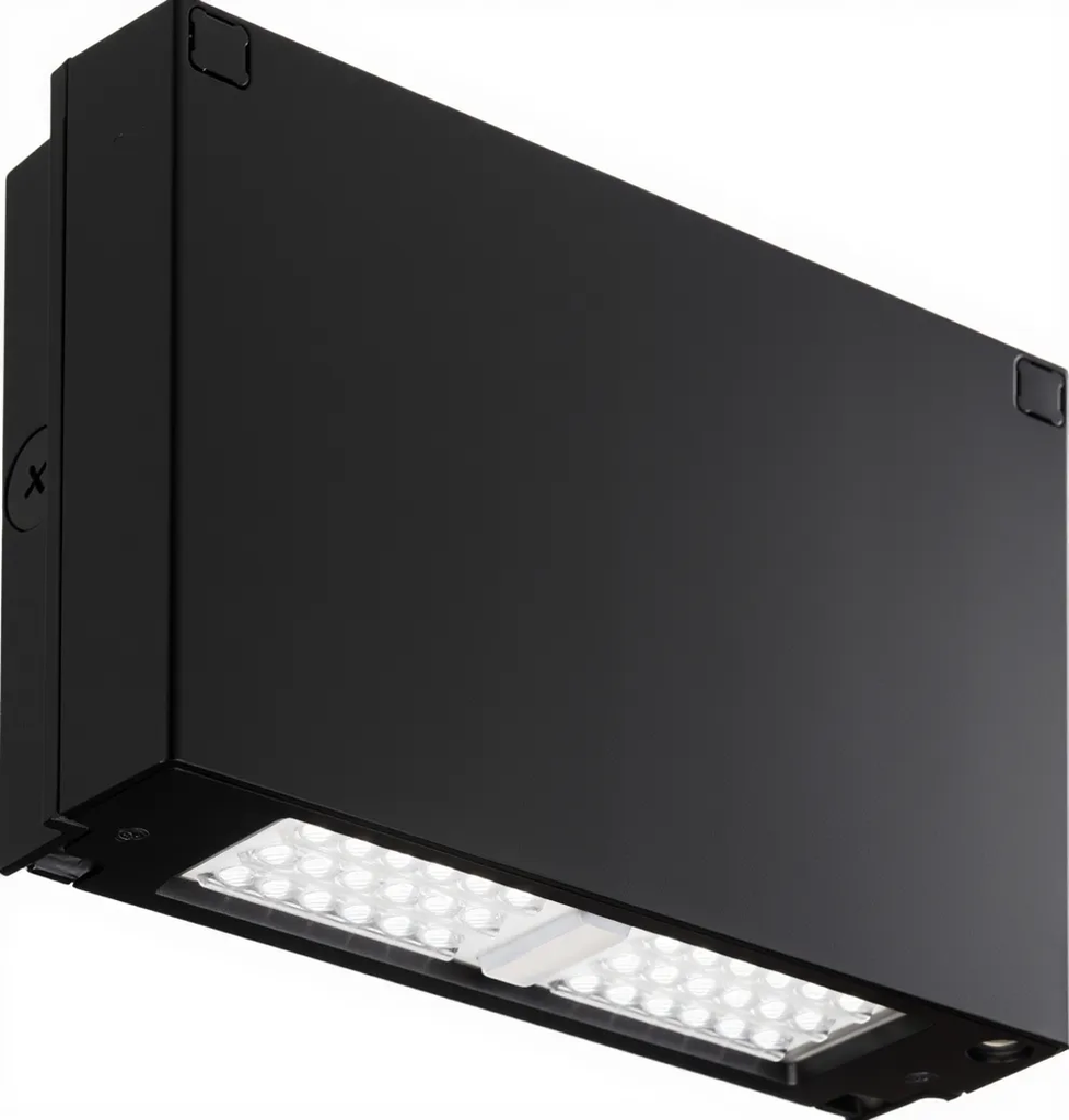 LED Wall Pack,LED,Up to 1602 lumens,3000K ,120-277V,Emergency battery backup, Black finish,