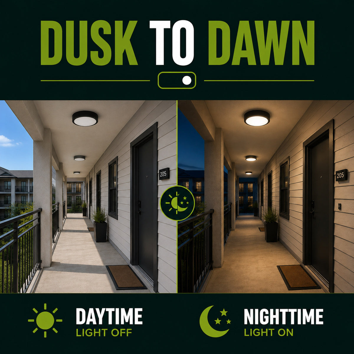 LED Round Bulk Head Light - Wall or Ceiling Mount – Wet Location - Watt Selectable 60W/48W/36W - Color Selectable 30K/40K/50K - 120/277V - Black Finish - Integrated Photocell Included